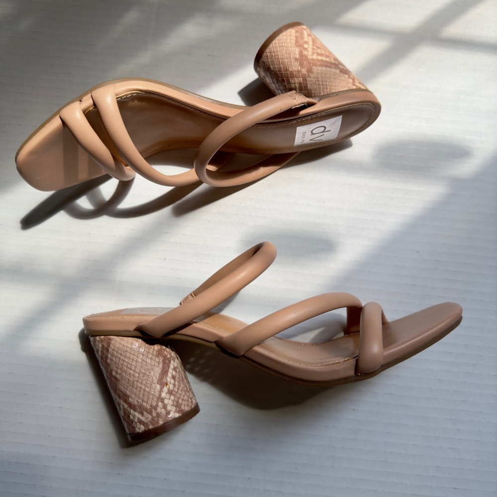 Dv by Dolce Vita Nude Beige Faux snakeskin Chunk Heeled Sandals